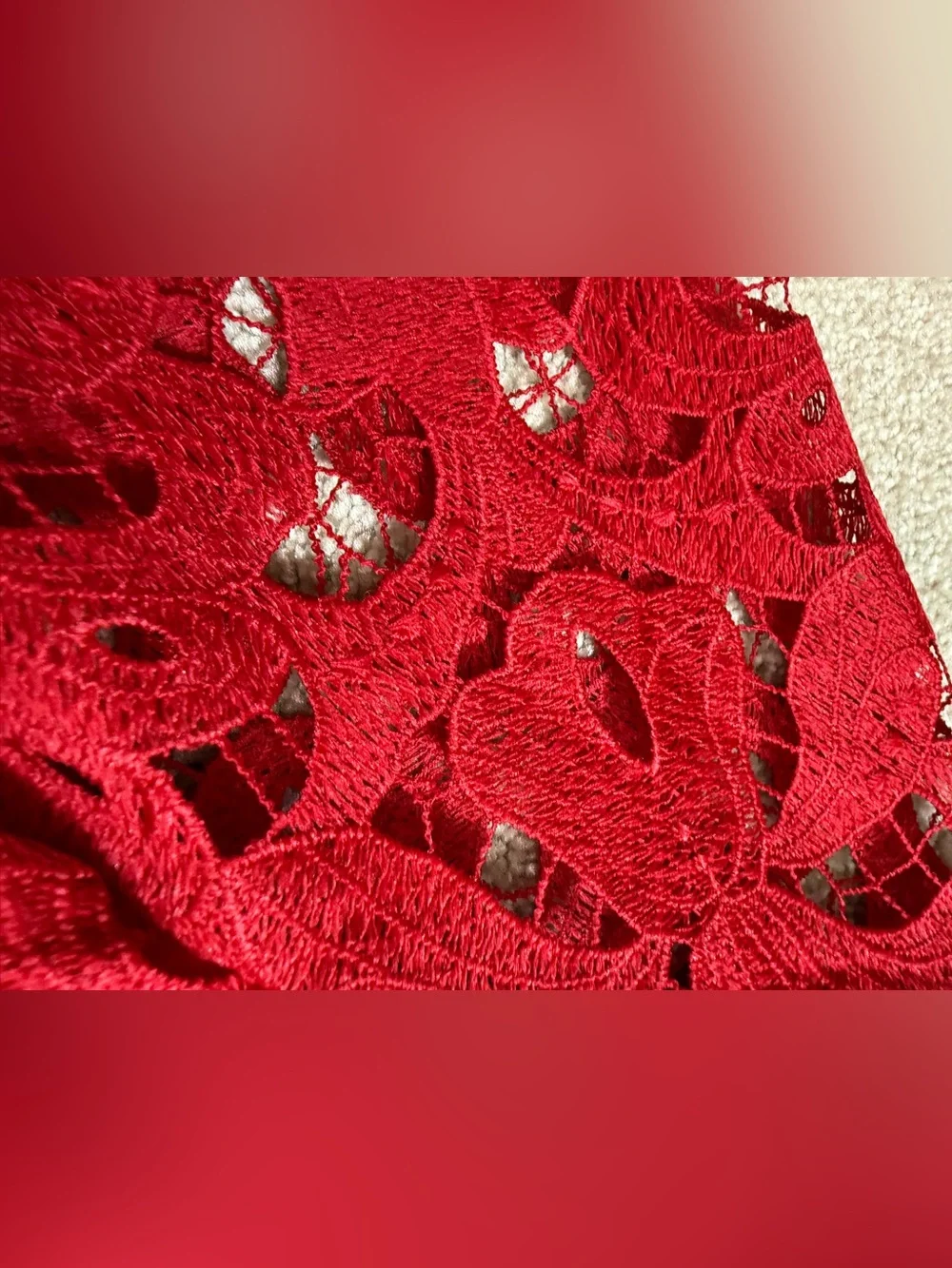 ANN TAYLOR Floral Guipure Lace Blouse | Crimson Red | Long Sleeve | Small | NWT